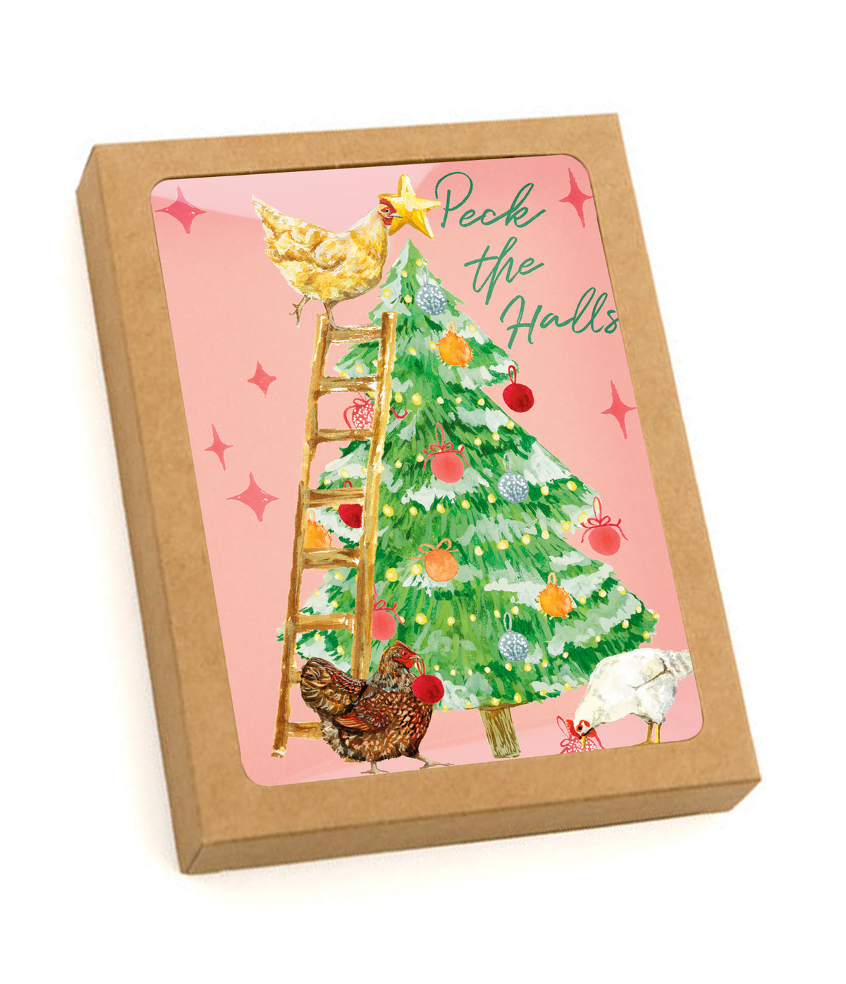 "Peck the Halls" Whimsical Chicken Holiday Card 5 Pack